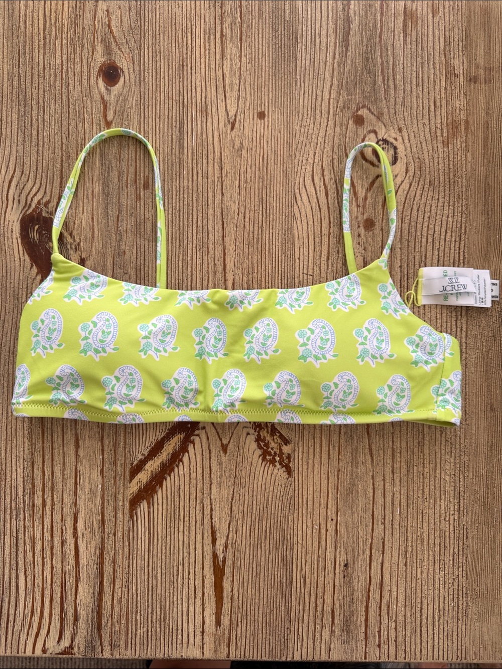 J. Crew Women’s Lime Green Paisley Swim Bikini Top